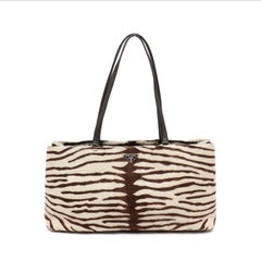 Prada Zebra Print Pony-style Calfskin Leather Brown Shoulder Bag